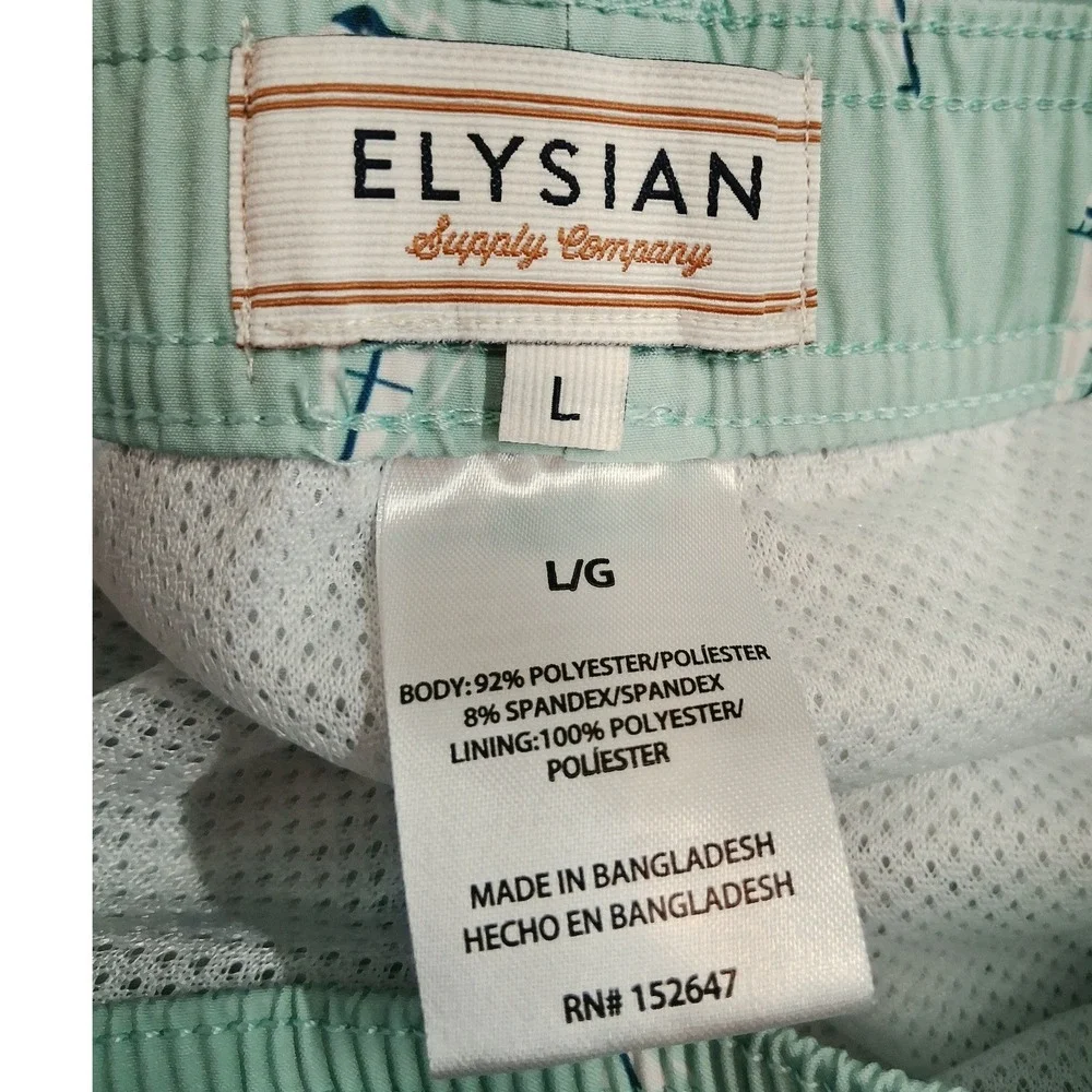 Elysian Supply Company Mens Sailboat Print Swim Trunks Mint Green Size Large